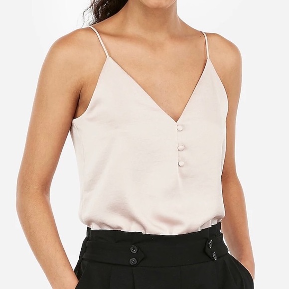 Express Tops - SOLD 💕NWT Express Button Front Light Pink Satin Barcelona Cami